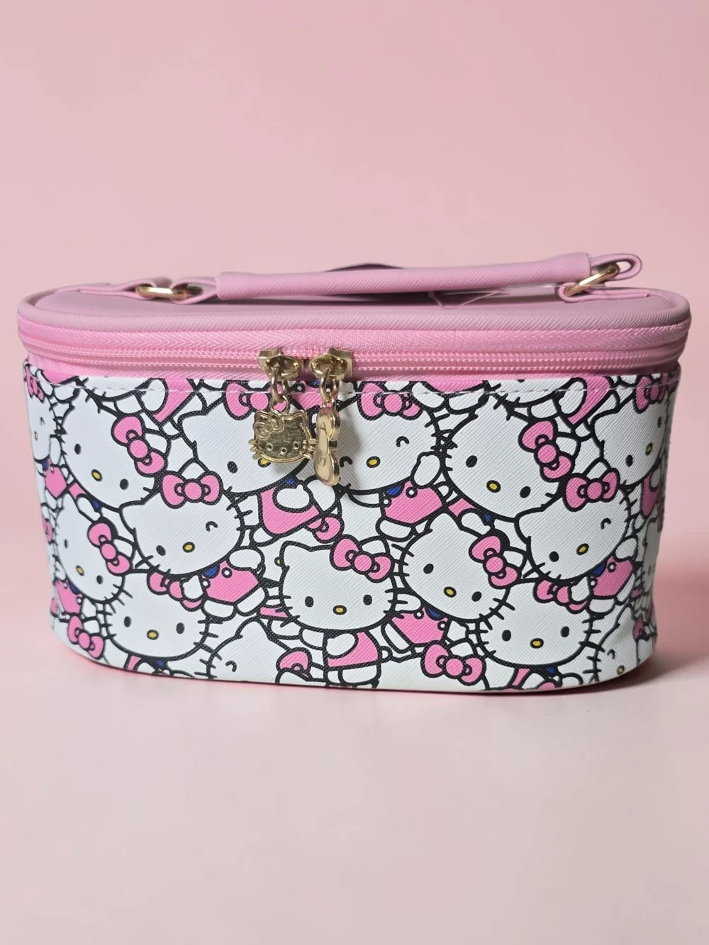 Hello Kitty Pink Allover Print Vanity Cosmetic Makeup Train Case Nwt